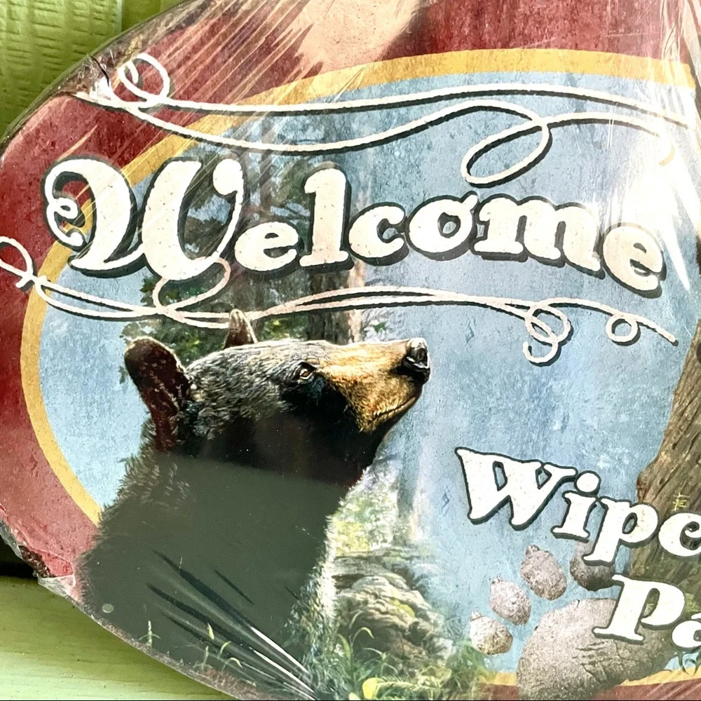 NEW Welcome Wipe Your Paws Bear Sign